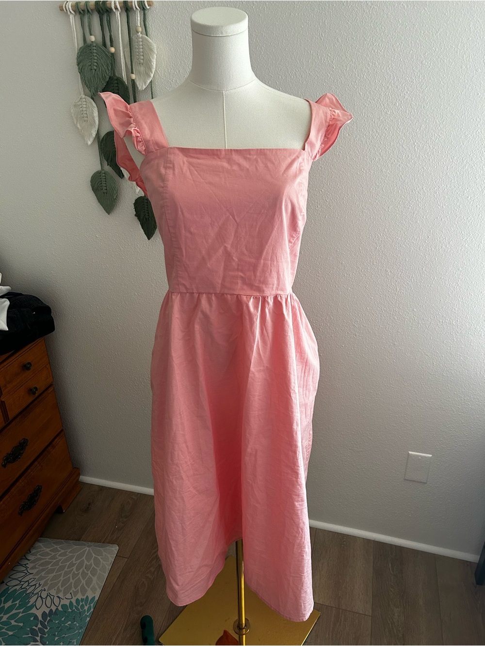 Ruffled Strap Pink Midi Dress